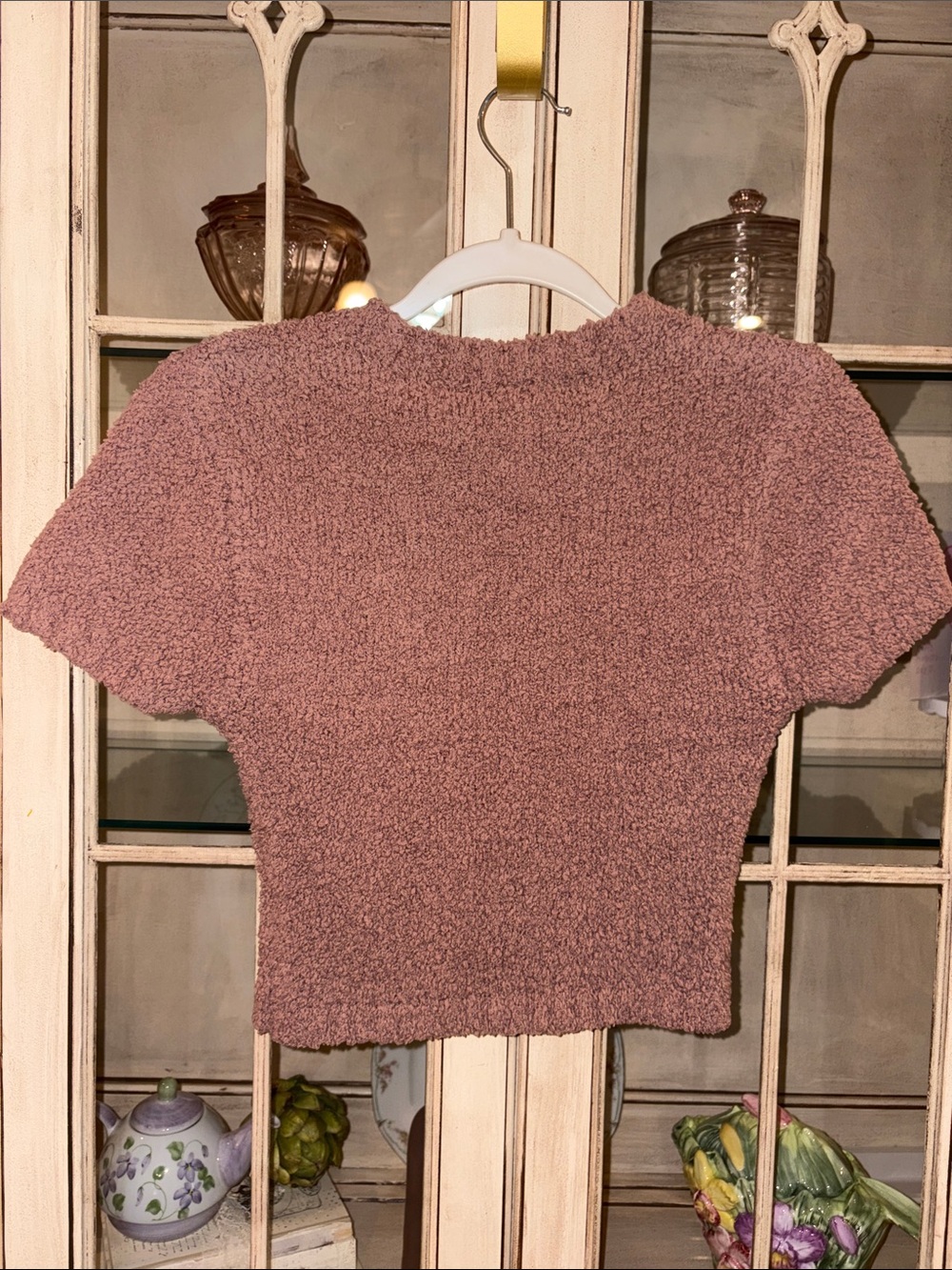 SKIMS EUC Cozy Textured Short Sleeve Crop Top in Rose Clay - Picture 7 of 8